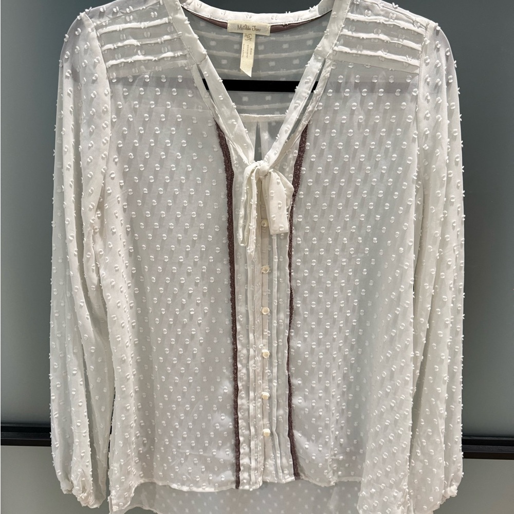 Matilda Jane Cream Textured Blouse with Neck Tie